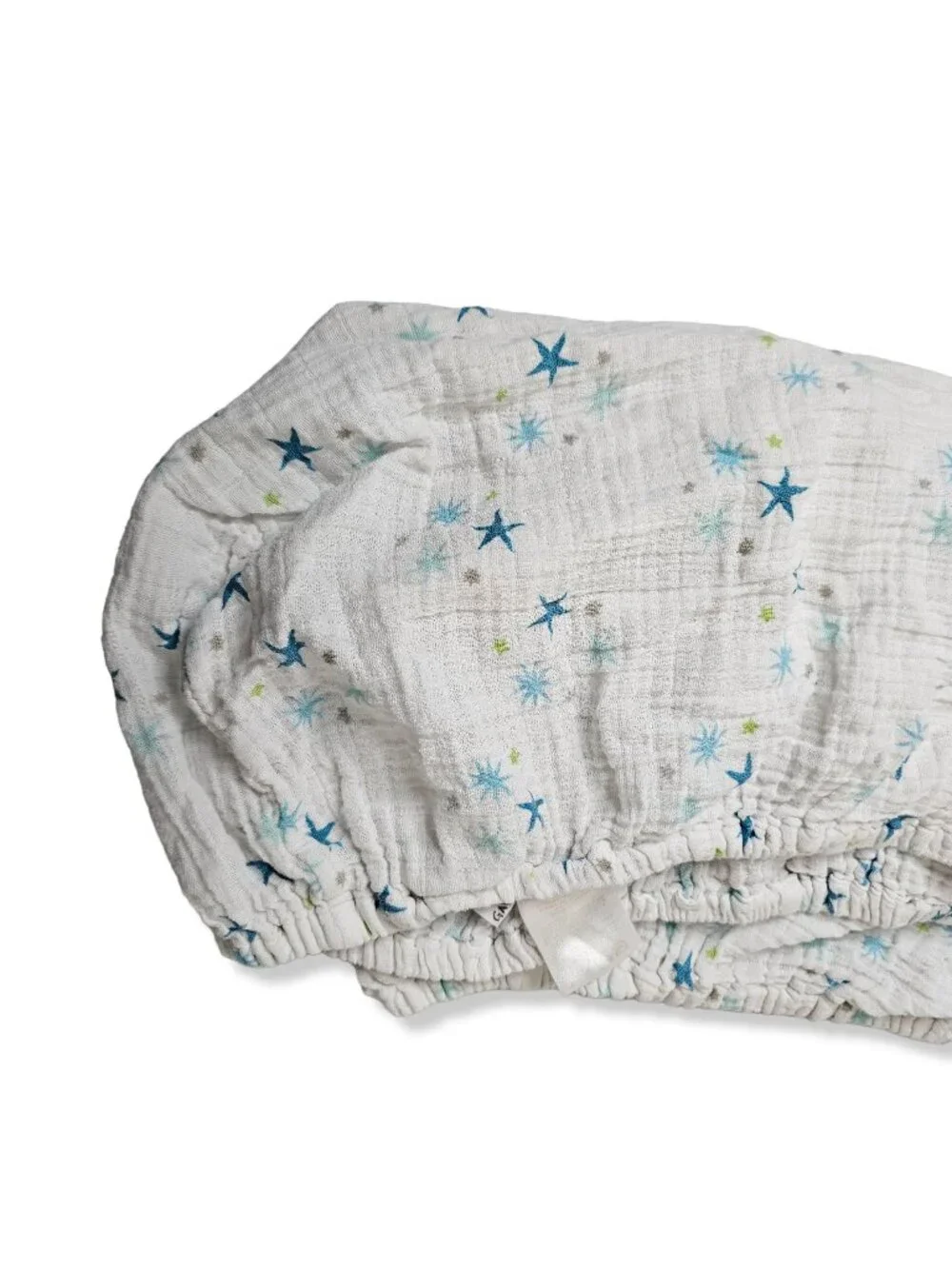 Aden + Anais Cotton Mulsin Fitted Crib Sheet White With Blue Green Stars
